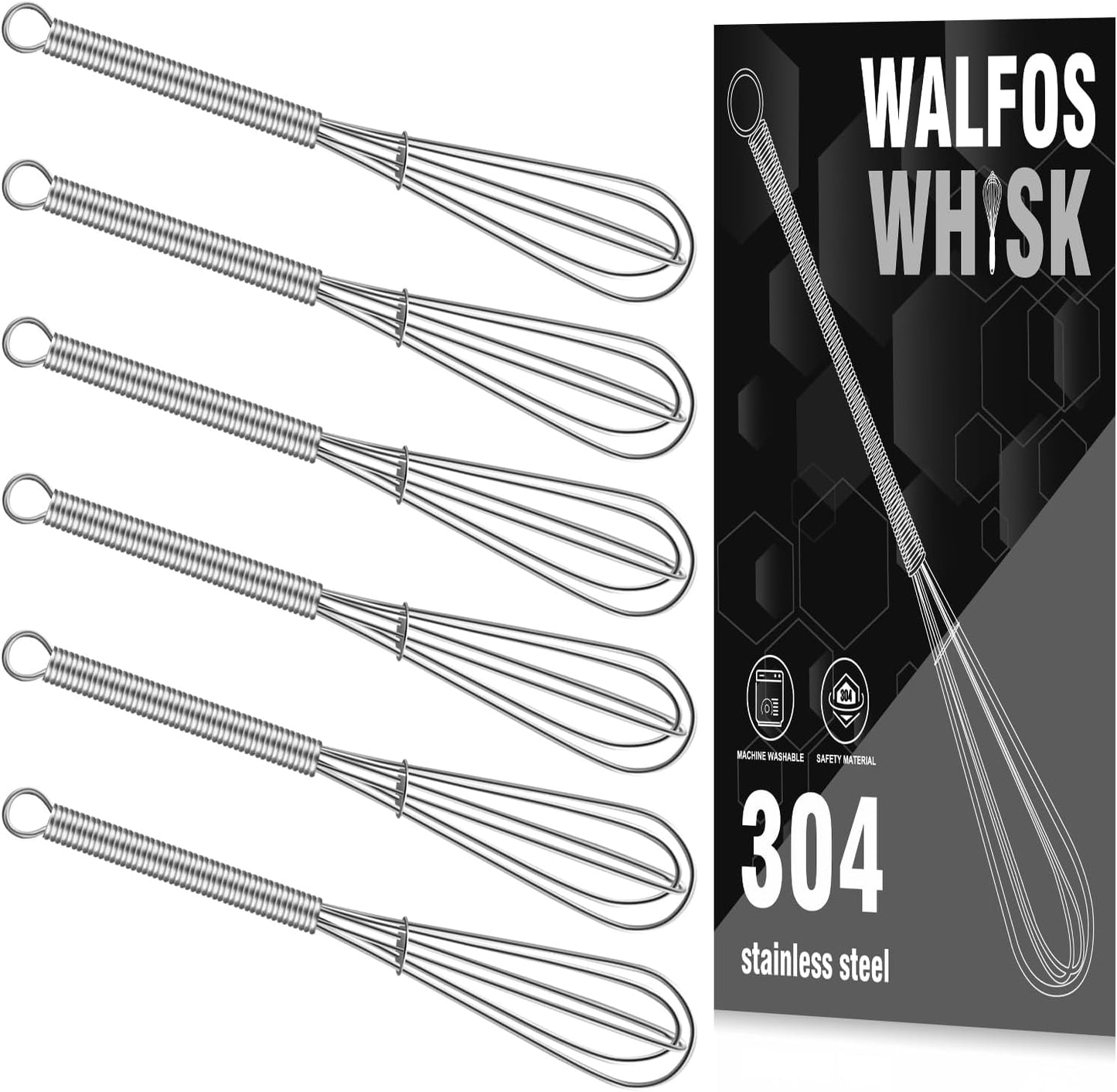 Mini Whisks, Small Whisk Bulk 304 Stainless Steel 6 Pieces, 5 Inch Tiny Whisk for Whisking, Beating Eggs, Mixing Sauces, Blending Ingredients