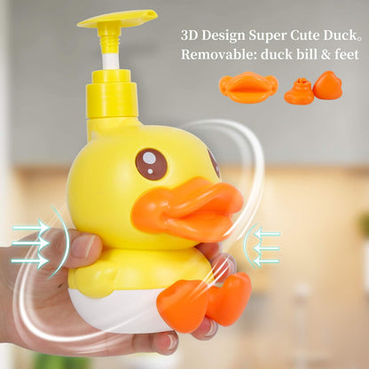 Cute Soap Dispenser for Kids Gift,Fun Dispenser for Bathroom Kitchen Countertop Vanity Fit Lotion Shampoo Shower Hand Sanitizer,Animal Yellow Duck Themed Soap Bottle with Pump Bath Accessories