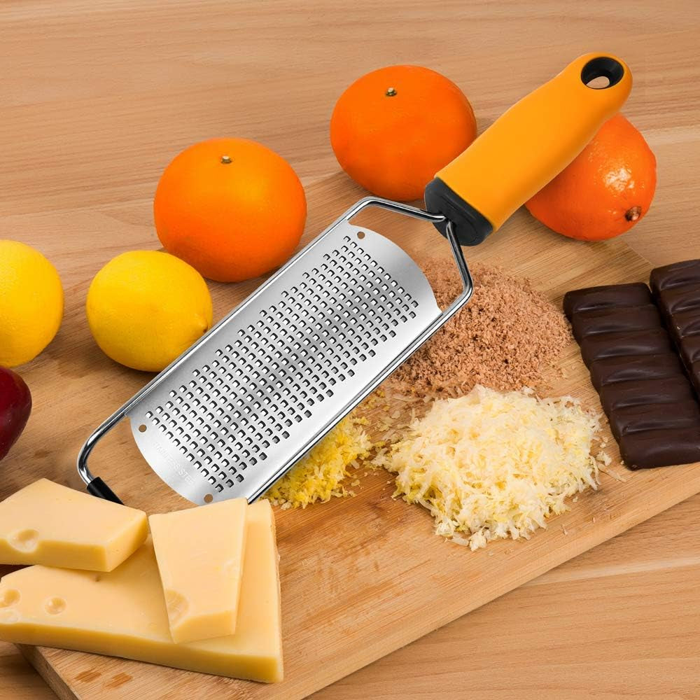 Pro Zester Grater, Lemon Parmesan Zester, Chocolate, with Razor-Sharp Stainless Steel Blade, Protective Cover and Cleaning Brush, Dishwasher Safe, by