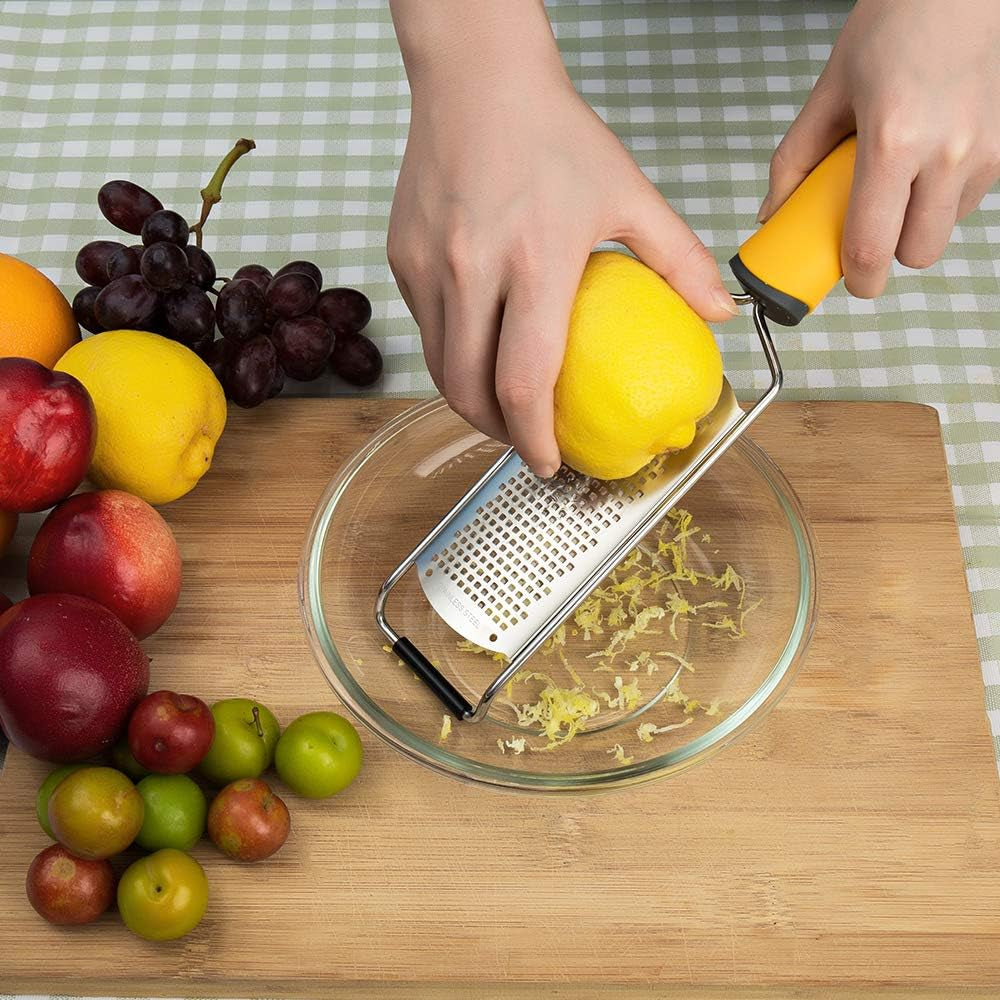 Pro Zester Grater, Lemon Parmesan Zester, Chocolate, with Razor-Sharp Stainless Steel Blade, Protective Cover and Cleaning Brush, Dishwasher Safe, by