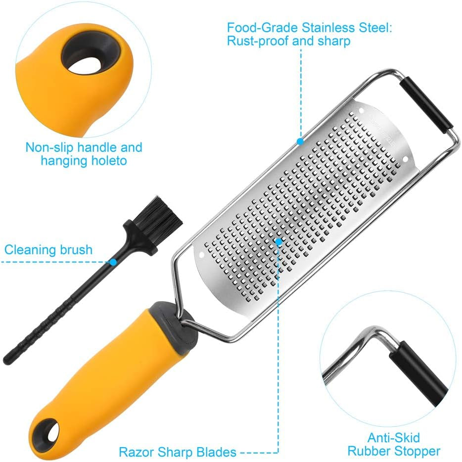 Pro Zester Grater, Lemon Parmesan Zester, Chocolate, with Razor-Sharp Stainless Steel Blade, Protective Cover and Cleaning Brush, Dishwasher Safe, by
